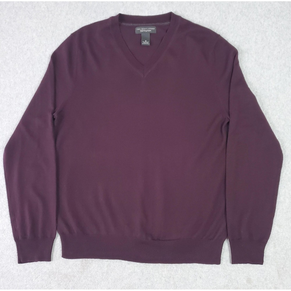Bloomingdales Mens Store Sweater Mens Med Burgundy‎ Purple Merino Wool Pullover